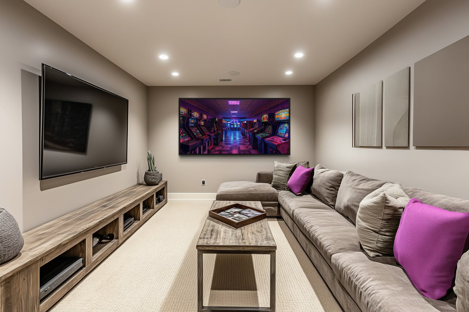 Neon Arcade Retro Game Room Framed Canvas Wall Art