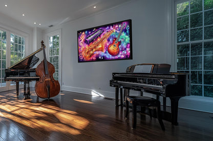 Neon Guitar Saxophone Keyboard Music Canvas Wall Art