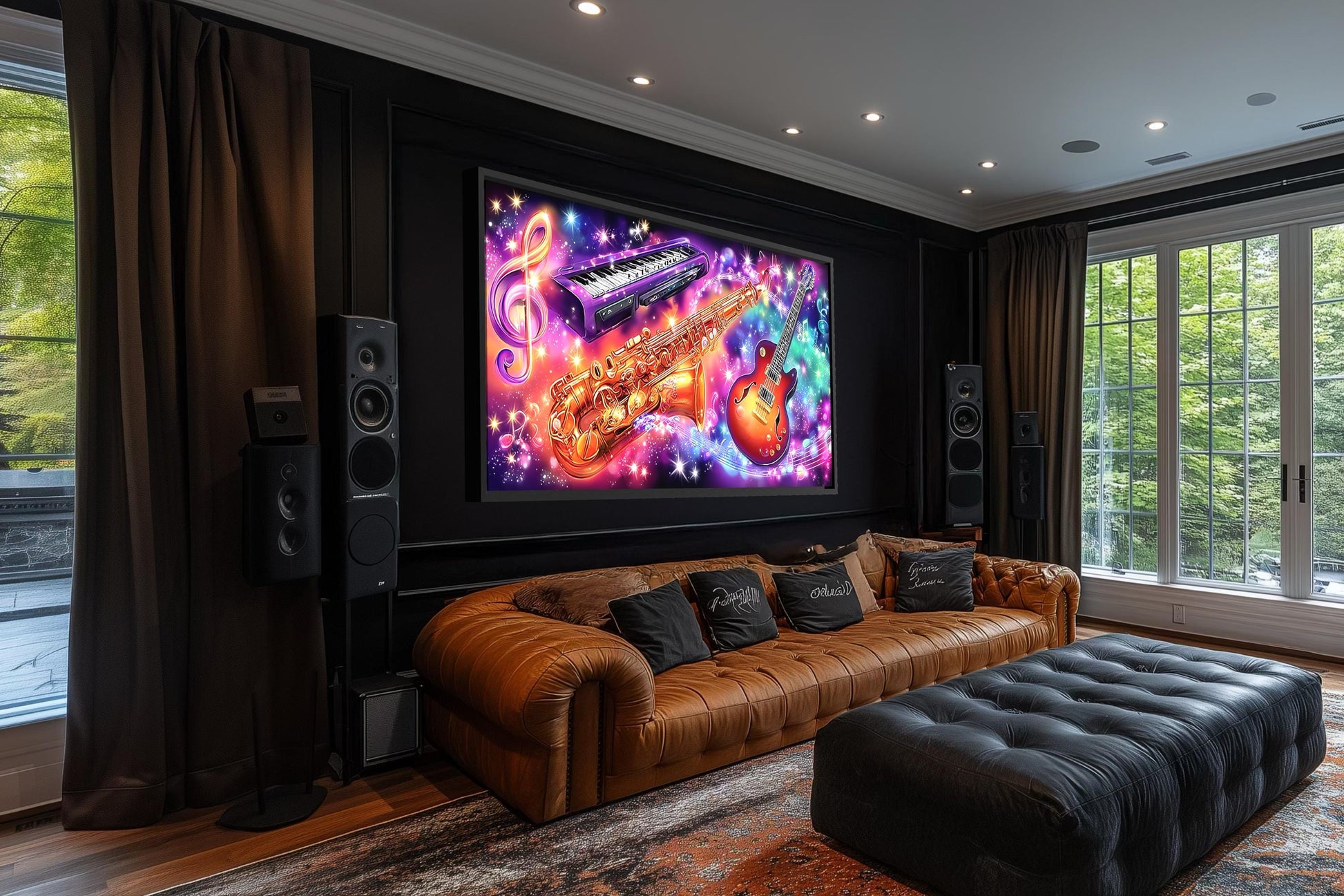 Neon Guitar Saxophone Keyboard Music Canvas Wall Art