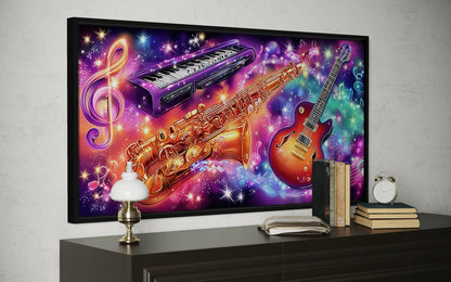 Neon Guitar Saxophone Keyboard Music Canvas Wall Art