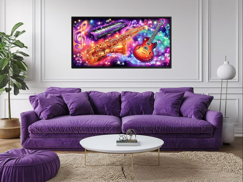 Neon Guitar Saxophone Keyboard Music Canvas Wall Art