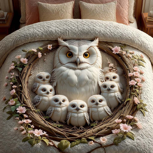 Nesting Owls 3-Piece Quilted Bedding Set - Single (59" x 70")