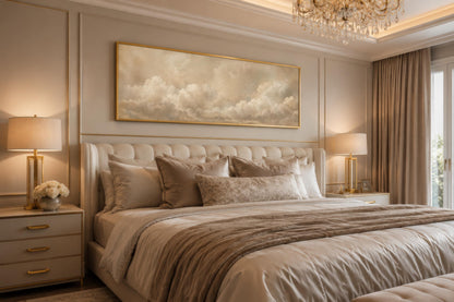 Neutral Cloud Wall Art - Long Narrow Calm Beige Bedroom Decor
