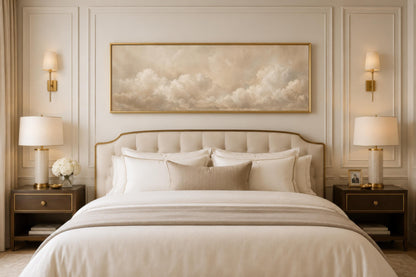 Neutral Cloud Wall Art - Long Narrow Calm Beige Bedroom Decor