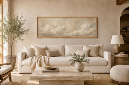 Neutral Cloud Wall Art - Long Narrow Calm Beige Bedroom Decor