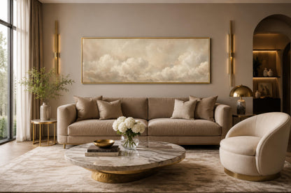 Neutral Cloud Wall Art - Long Narrow Calm Beige Bedroom Decor