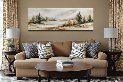 Neutral Landscape Wall Art | Panoramic Canvas Print - Beige Green Nature Decor
