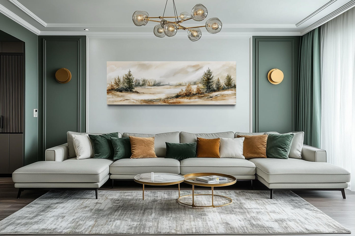Neutral Landscape Wall Art | Panoramic Canvas Print - Beige Green Nature Decor