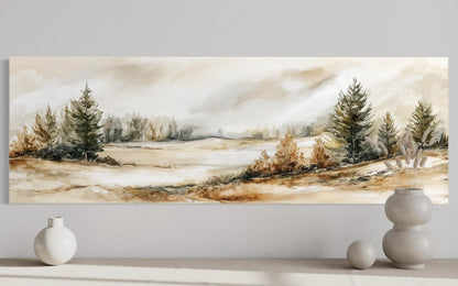 Neutral Landscape Wall Art | Panoramic Canvas Print - Beige Green Nature Decor