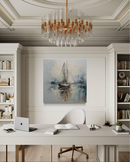 Neutral Light Blue Square Sailboat Wall Art