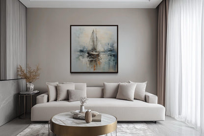 Neutral Light Blue Square Sailboat Wall Art