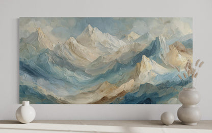 Neutral Pastel Mountain Landscape Canvas Wall Art