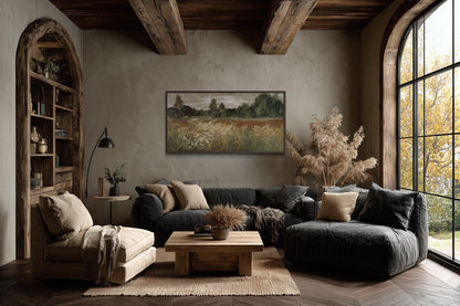 Neutral Wildflower Meadow Wall Art, Field Landscape For Farmhouse Wall Decor