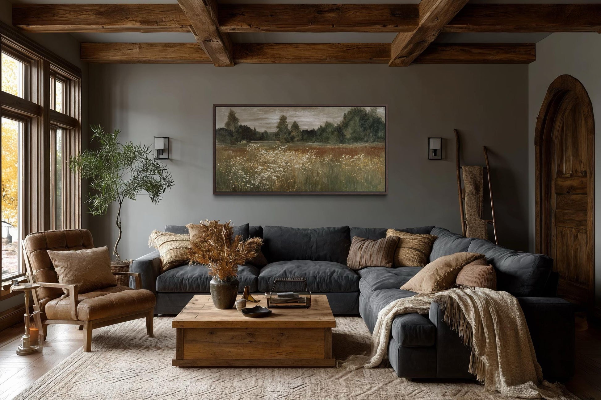 Neutral Wildflower Meadow Wall Art, Field Landscape For Farmhouse Wall Decor