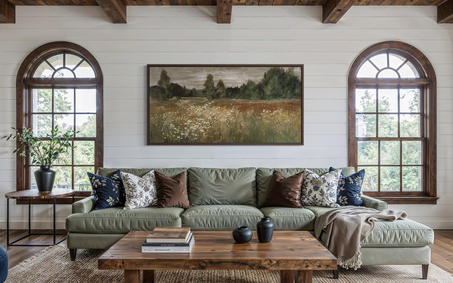 Neutral Wildflower Meadow Wall Art, Field Landscape For Farmhouse Wall Decor