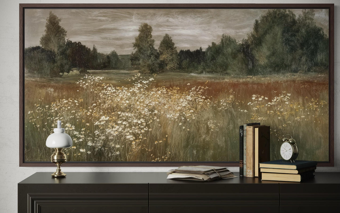 Neutral Wildflower Meadow Wall Art, Field Landscape For Farmhouse Wall Decor