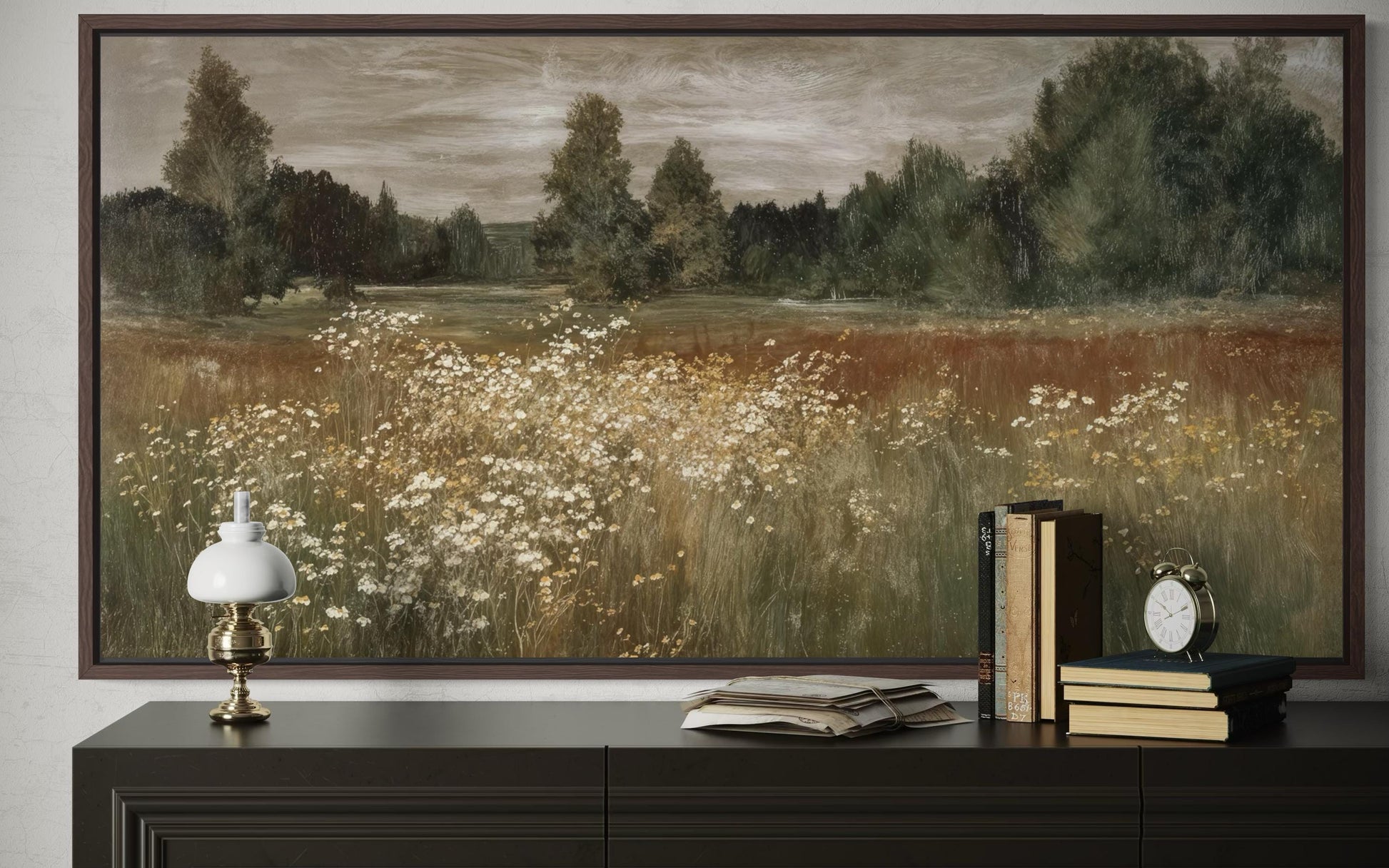 Neutral Wildflower Meadow Wall Art, Field Landscape For Farmhouse Wall Decor