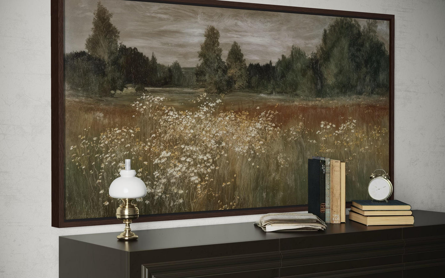 Neutral Wildflower Meadow Wall Art, Field Landscape For Farmhouse Wall Decor