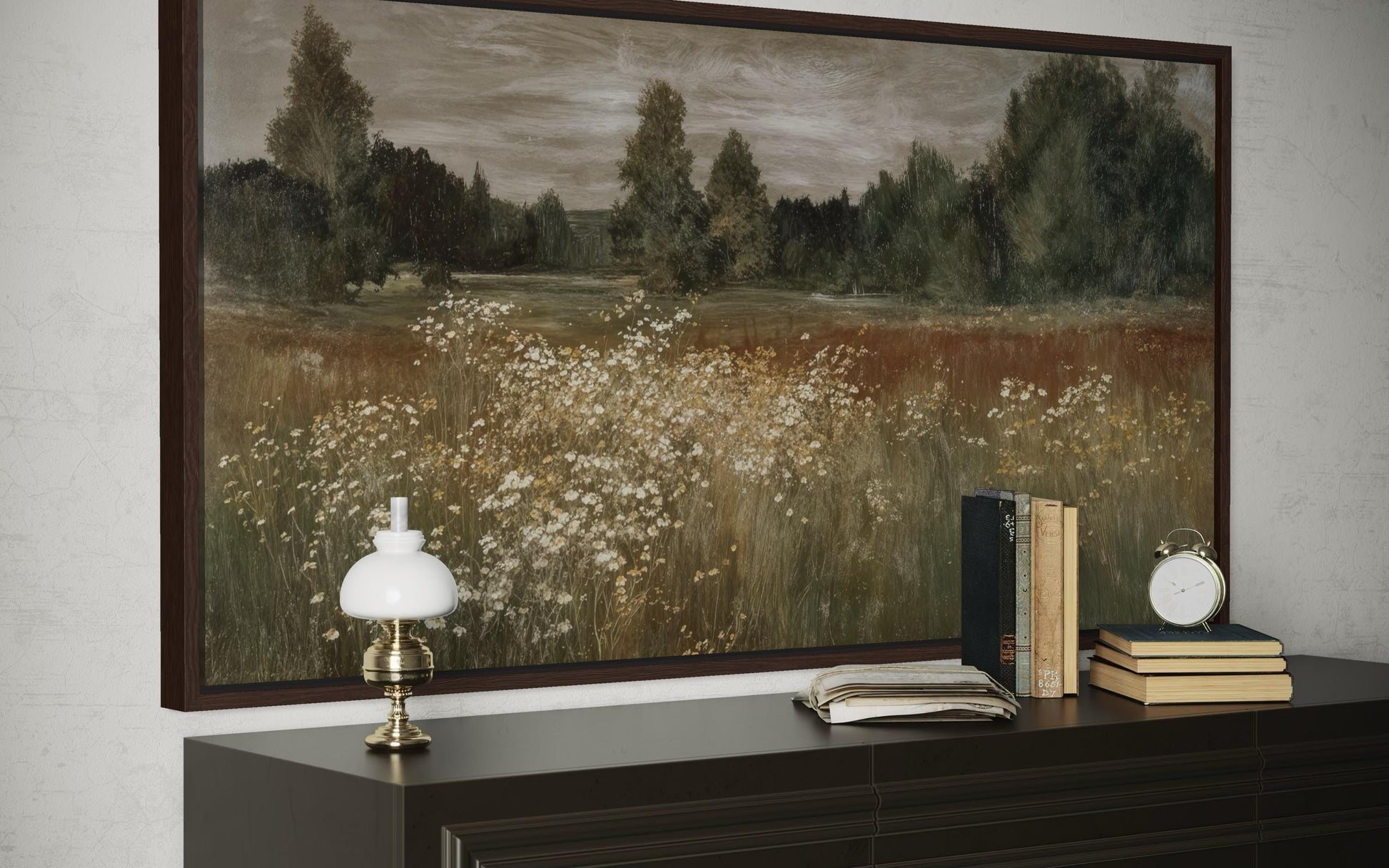 Neutral Wildflower Meadow Wall Art, Field Landscape For Farmhouse Wall Decor