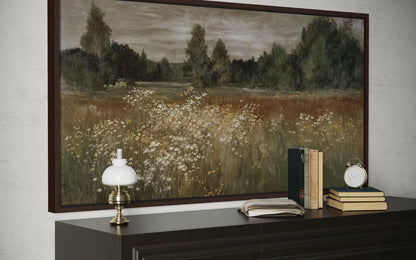 Neutral Wildflower Meadow Wall Art, Field Landscape For Farmhouse Wall Decor