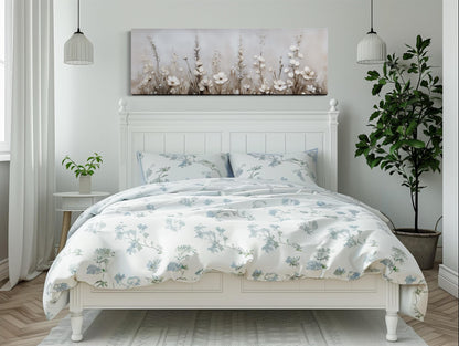 Neutral Wildflower Wall Art - Beige Floral Canvas Print | Calm Botanical Above Bed Decor