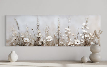Neutral Wildflower Wall Art - Beige Floral Canvas Print | Calm Botanical Above Bed Decor