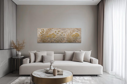 Neutral Wildflowers Long Narrow Wall Art – Grass Meadow Canvas Print | Boho Farmhouse Decor