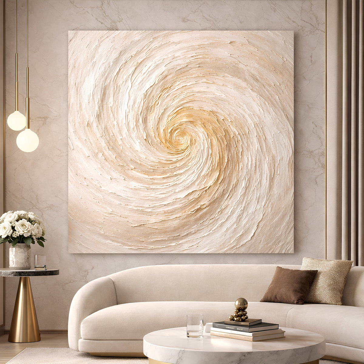 Neutral Gold Abstract — Large Spiral