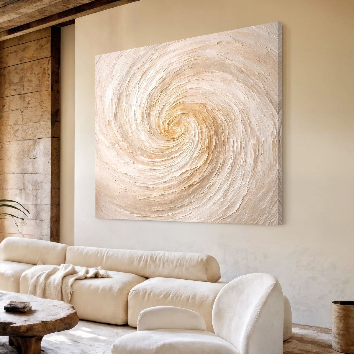 Neutral Gold Abstract — Large Spiral