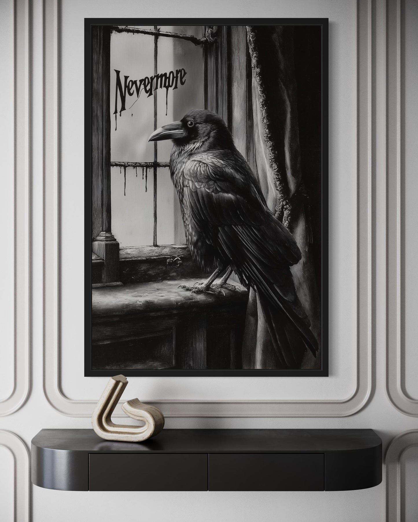 Nevermore Gothic Wall Art With Raven Inspired By Edgar Poe