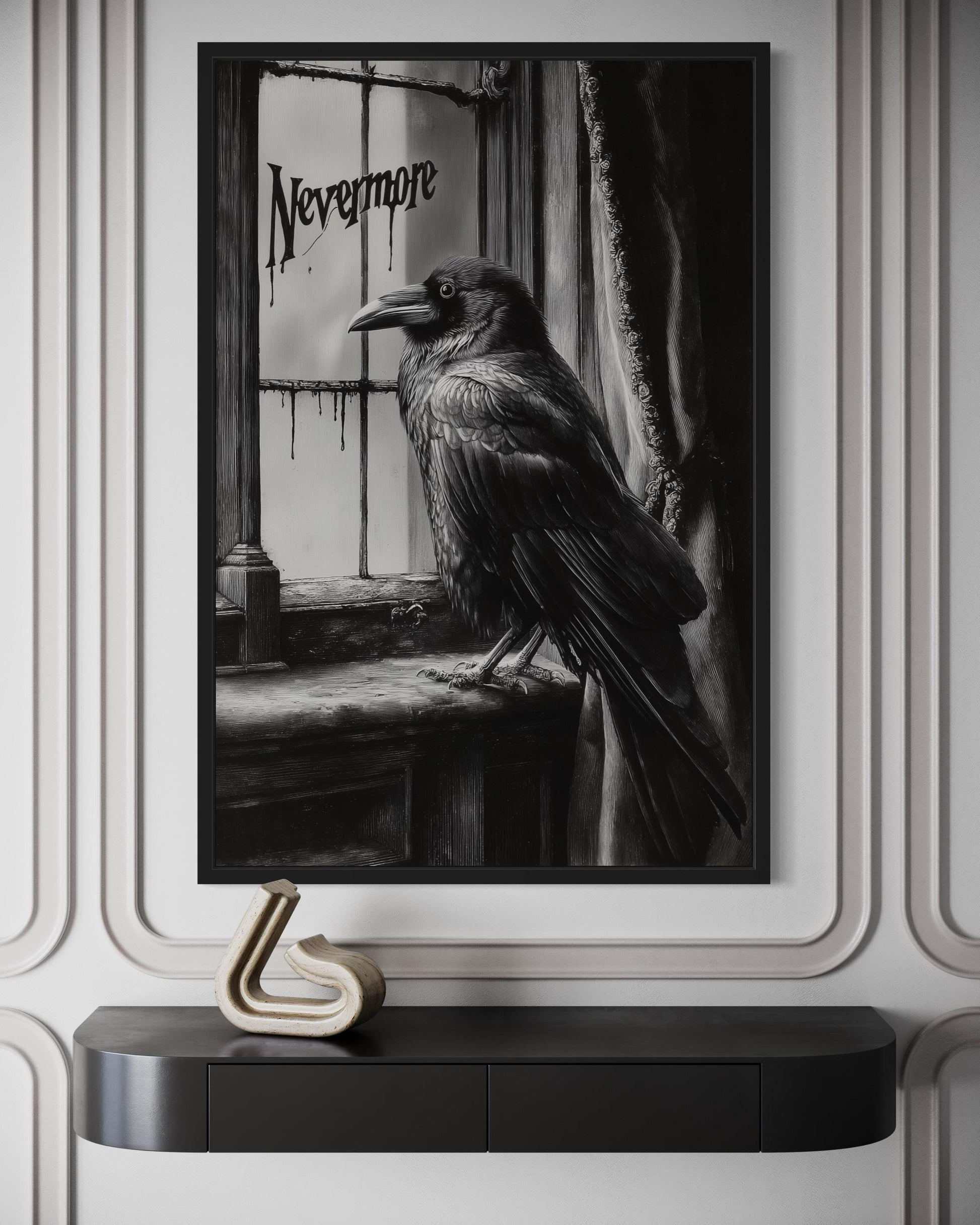 Nevermore Gothic Wall Art With Raven Inspired By Edgar Poe
