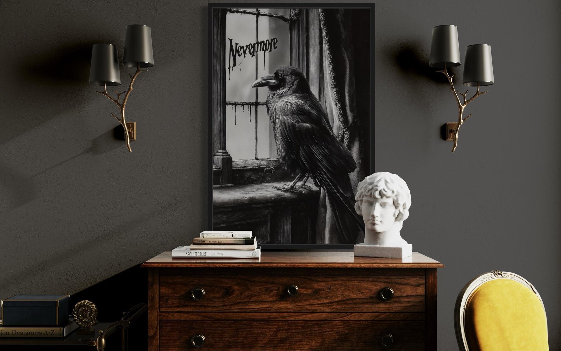 Nevermore Gothic Wall Art With Raven Inspired By Edgar Poe