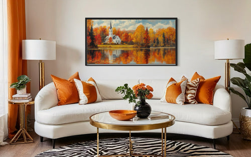 New England Autumn Wall Art – Vermont Landscape Print | Rustic Fall Foliage Decor Canvas