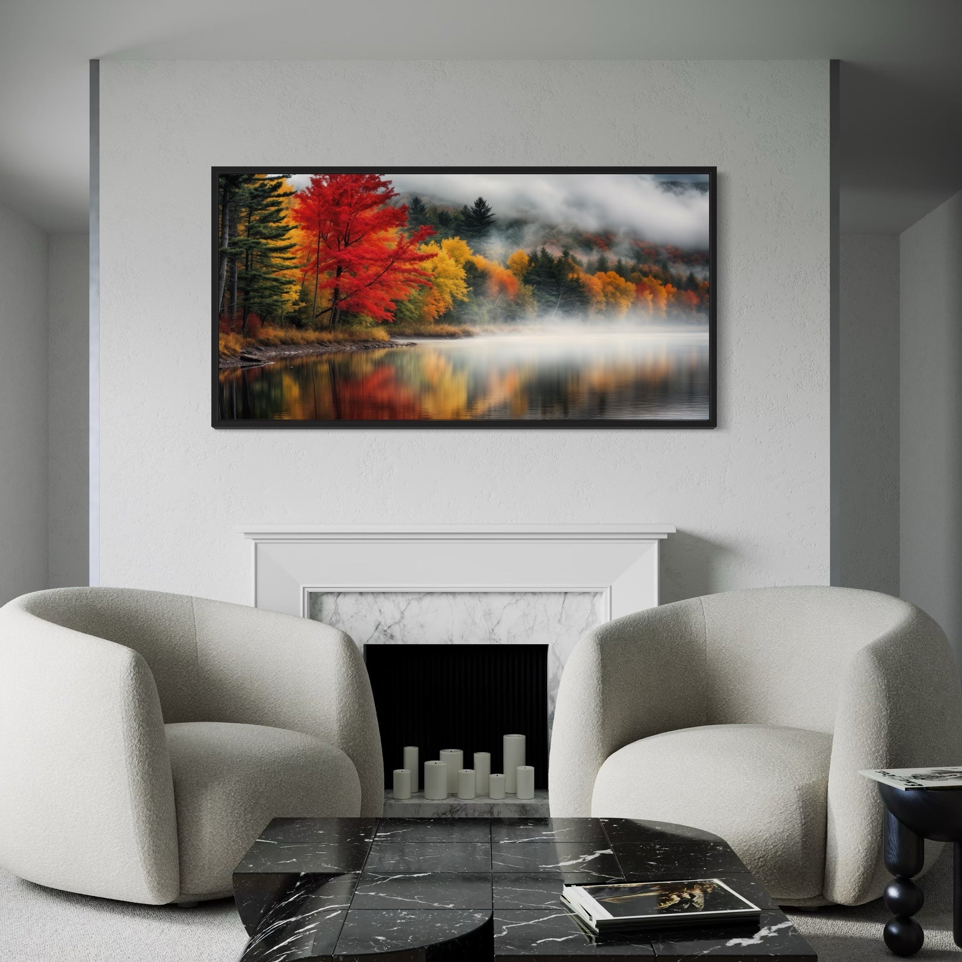 New England Lake And Forest Landscape Autumn Wall Art