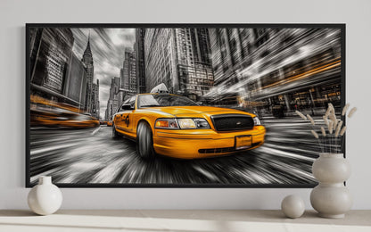 New York City Yellow Taxi Graffiti Style Canvas Wall Art