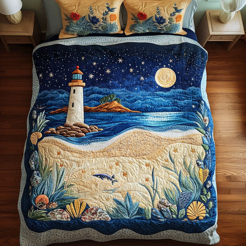 Night Lighthouse 3-Piece Quilted Bedding Set - Single (59" x 70")
