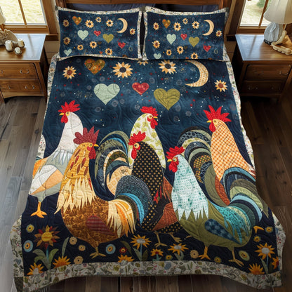 Single (59'' x 70'') /Charming Rooster 3-Piece Quilted Bedding Set