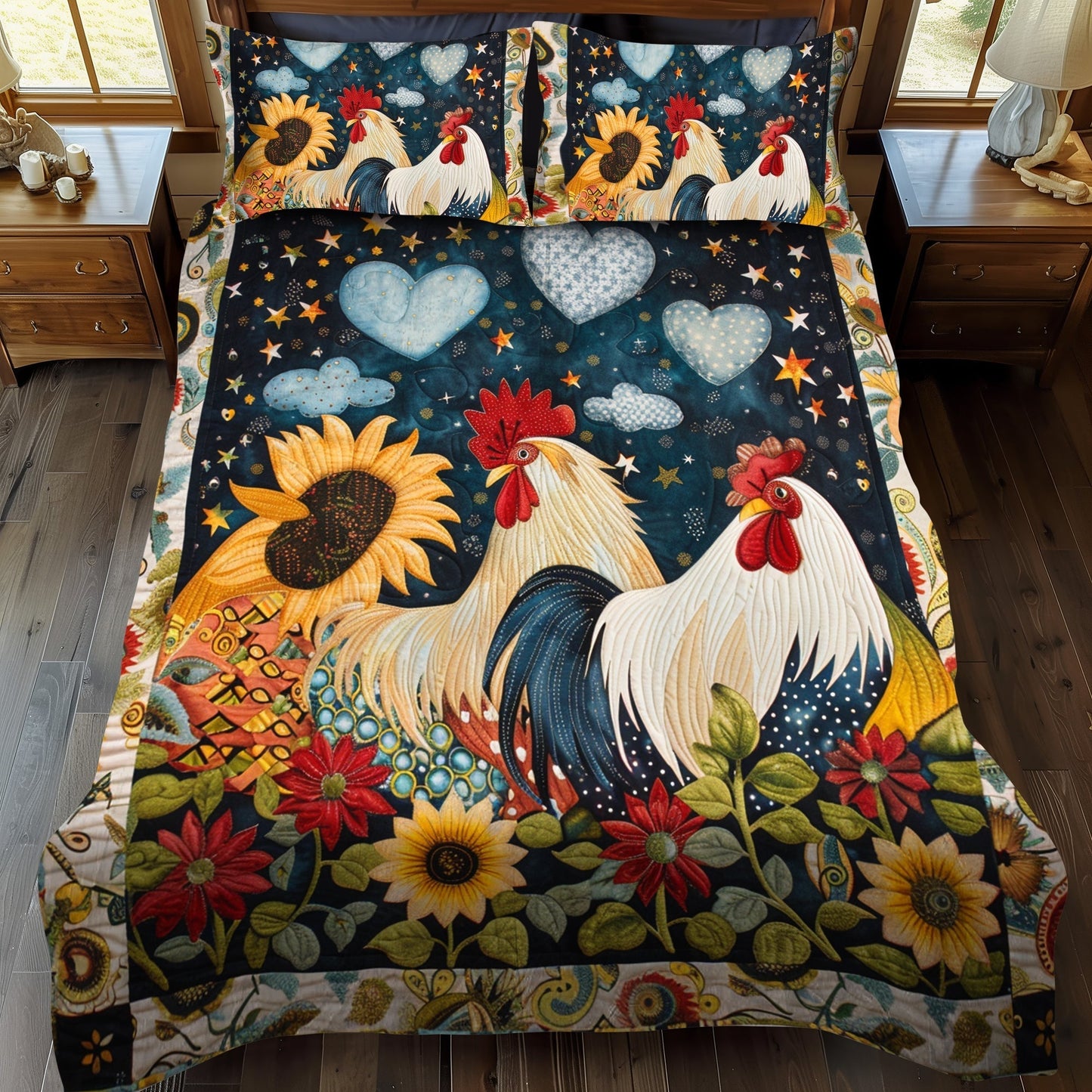 Nighty Love Chicken 3-Piece Quilted Bedding Set - Single (59" x 70")
