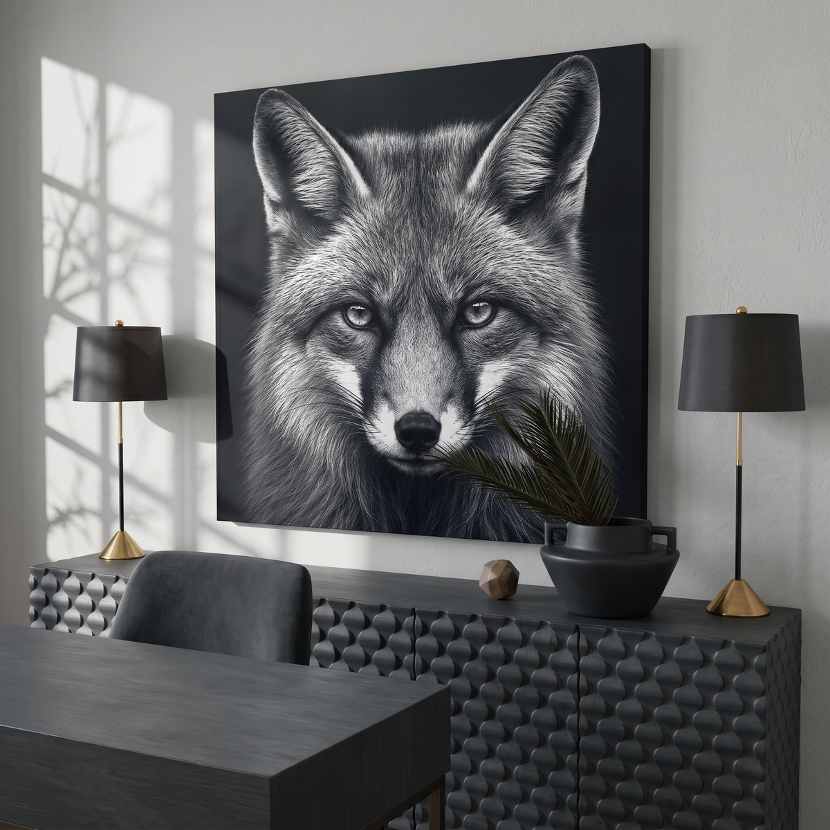 Noir Fox - 23"x23" - canvas