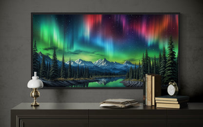 Northern Lights Over Arctic Mountains Framed Canvas Wall Art