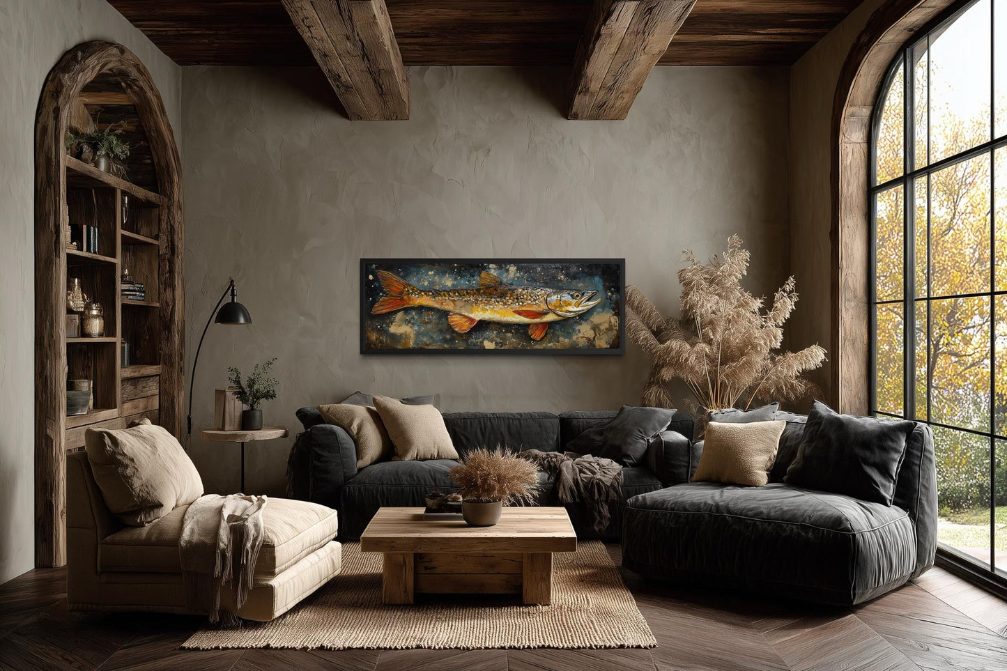 Northern Pike Wall Art - Rustic Fishing Lodge Decor | Freshwater Fish Canvas Print