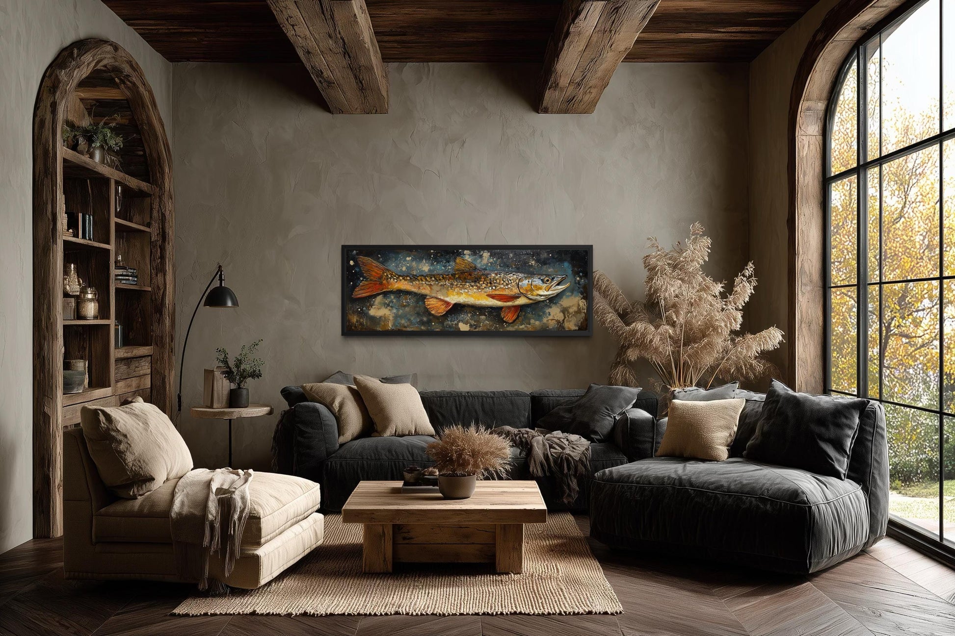 Northern Pike Wall Art - Rustic Fishing Lodge Decor | Freshwater Fish Canvas Print
