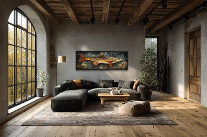 Northern Pike Wall Art - Rustic Fishing Lodge Decor | Freshwater Fish Canvas Print