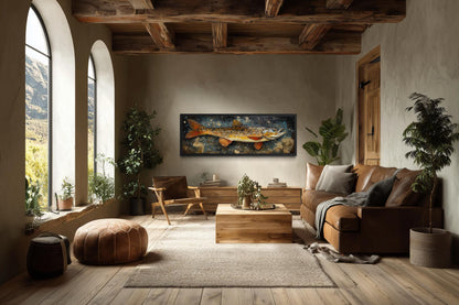 Northern Pike Wall Art - Rustic Fishing Lodge Decor | Freshwater Fish Canvas Print