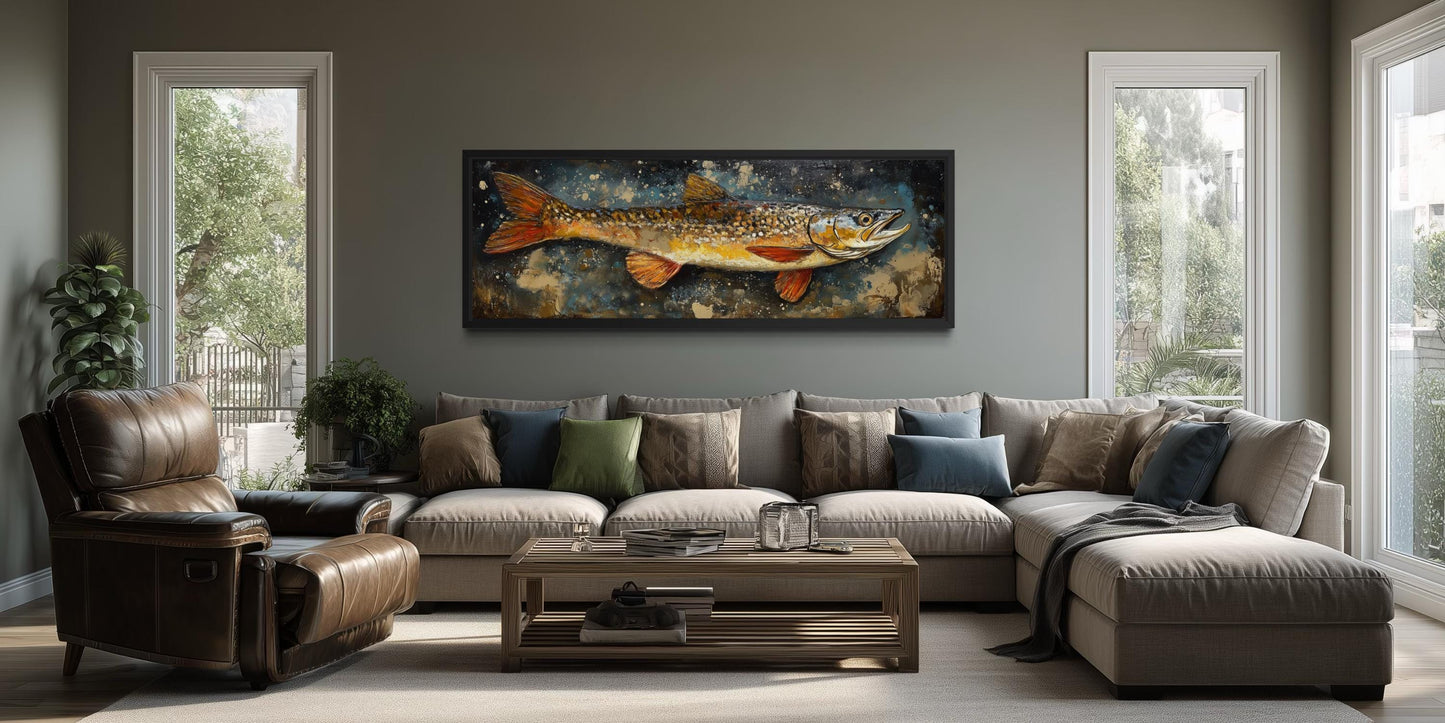 Northern Pike Wall Art - Rustic Fishing Lodge Decor | Freshwater Fish Canvas Print