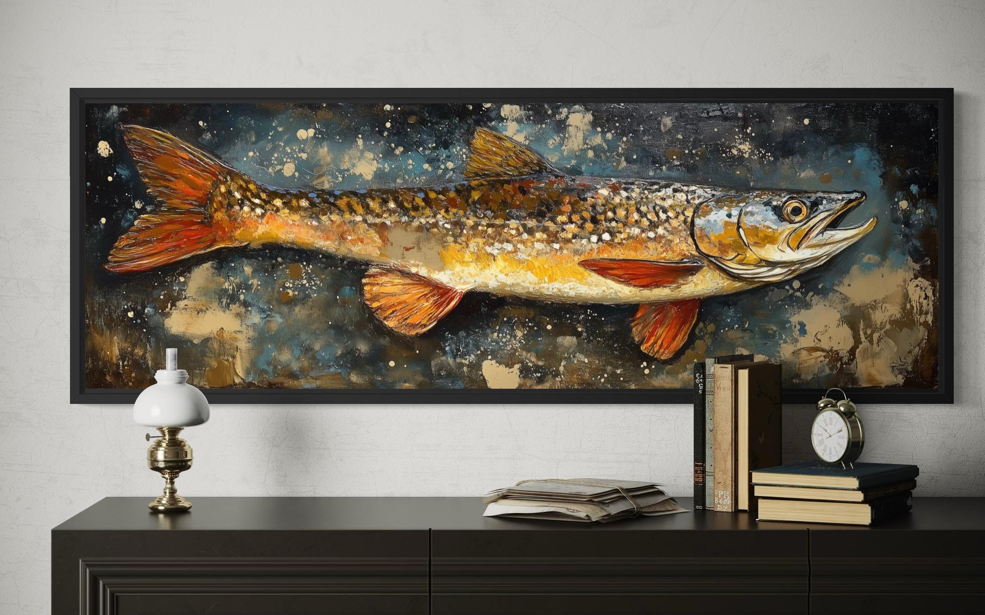 Northern Pike Wall Art - Rustic Fishing Lodge Decor | Freshwater Fish Canvas Print