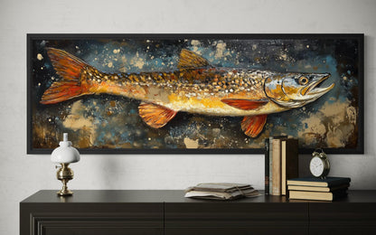 Northern Pike Wall Art - Rustic Fishing Lodge Decor | Freshwater Fish Canvas Print