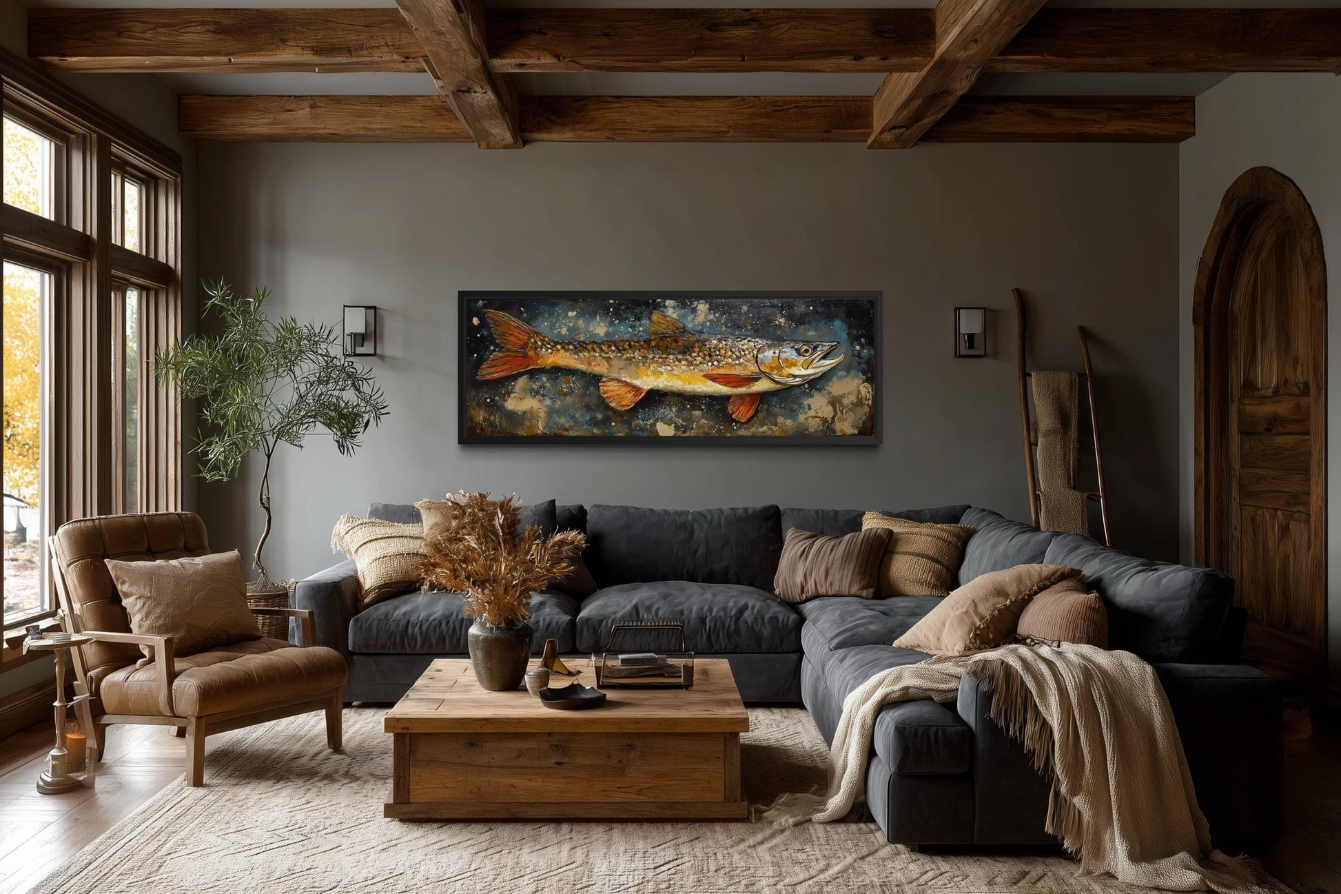 Northern Pike Wall Art - Rustic Fishing Lodge Decor | Freshwater Fish Canvas Print