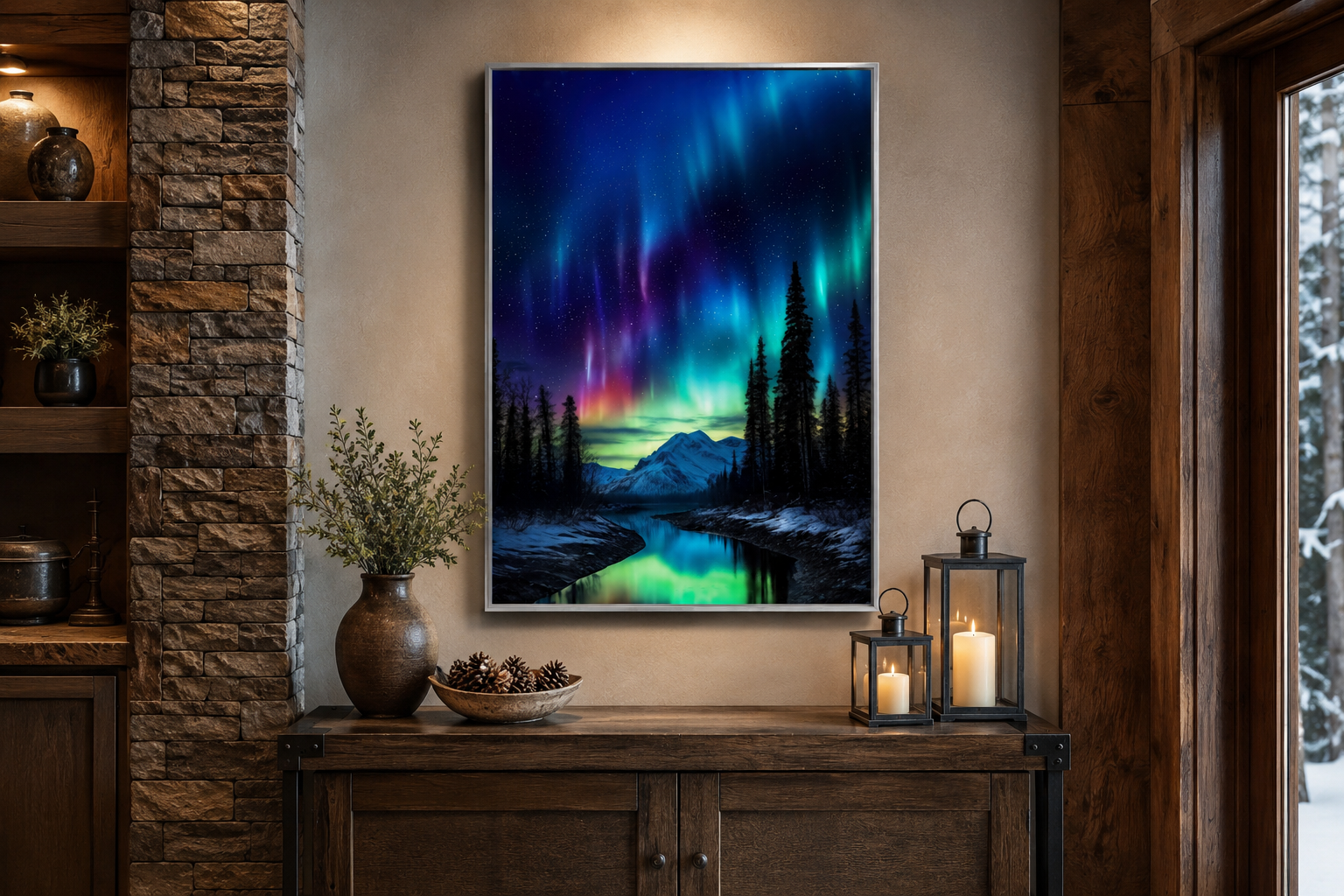 Northern Lights Stunning Aurora Borealis Framed Canvas Wall Art