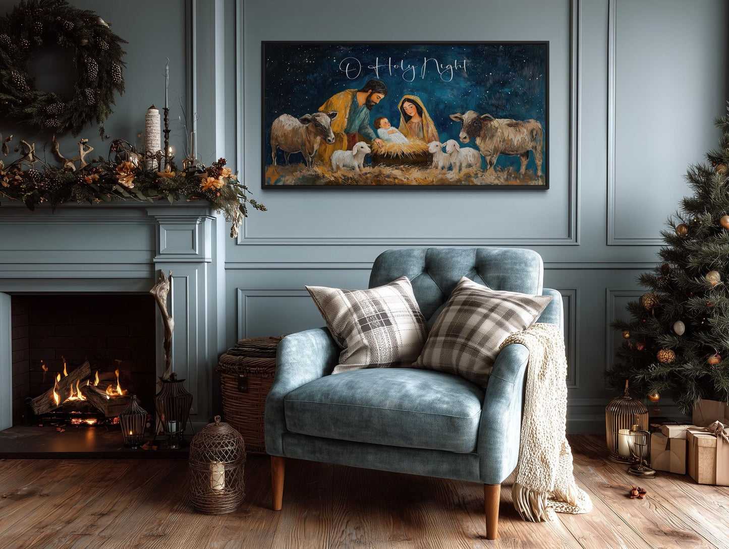 O Holy Night Christmas Nativity Framed Canvas Wall Art